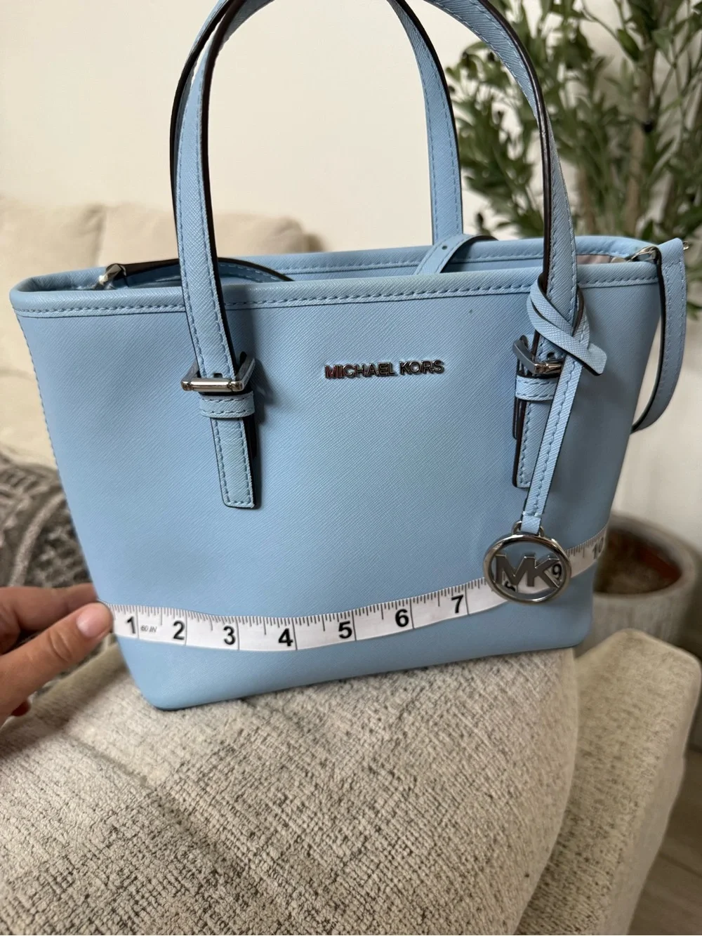 Michael Kors Light Blue Saffiano Satchel with MK Charm